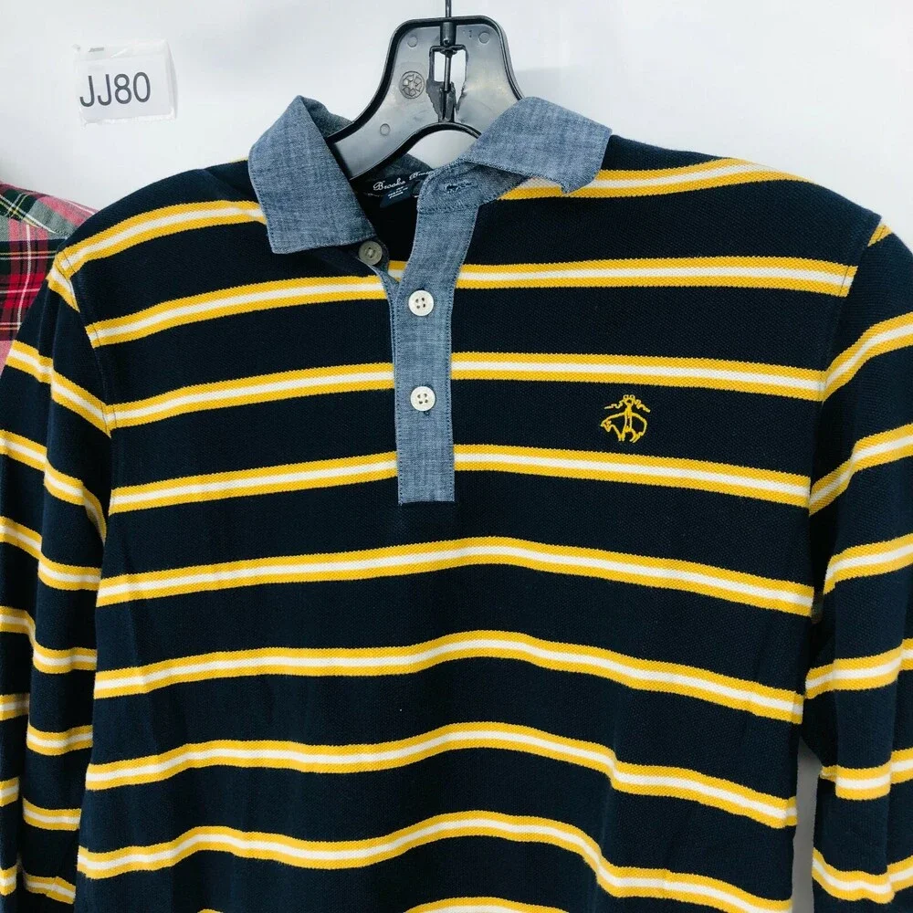 2PC- Brooks Brothers Boys Stripe Rugby Cotton Collared Long Sleeve Shirt Size M